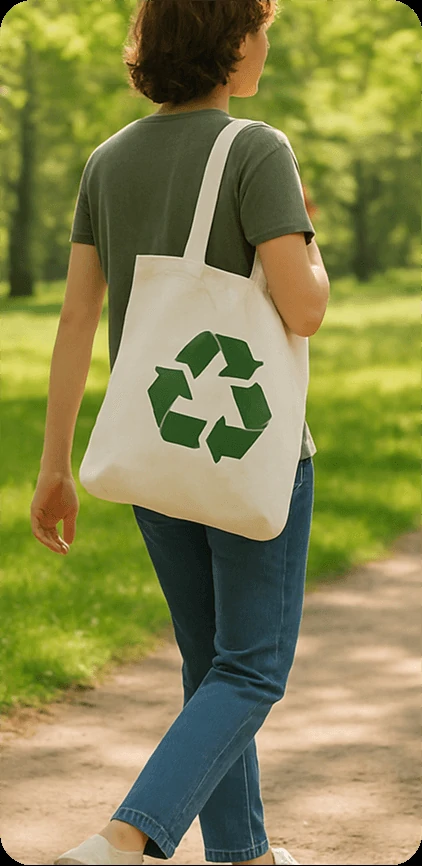 Person walking in park with eco-friendly tote bag